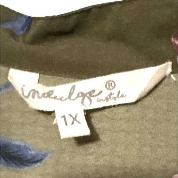 Green Floral Button-Down Dress With Long Sleeves & Elastic Waist 1X Indulge Styl - Picture 3 of 7